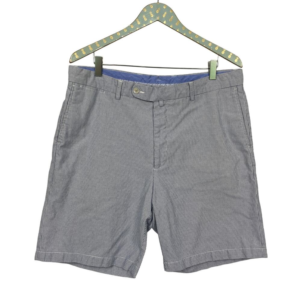 Peter Millar Shorts Mens 36 Blue White Seersucker Stripe Cotton Golf Classic